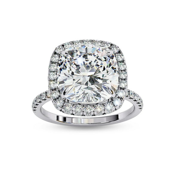 AFFY Halo Engagement Rings for Women | Center 8MM Cushion Cut Lab Created Moissanite Solitaire Promise Rings for Her in 10K Solid White Gold, Ring Size 4.5