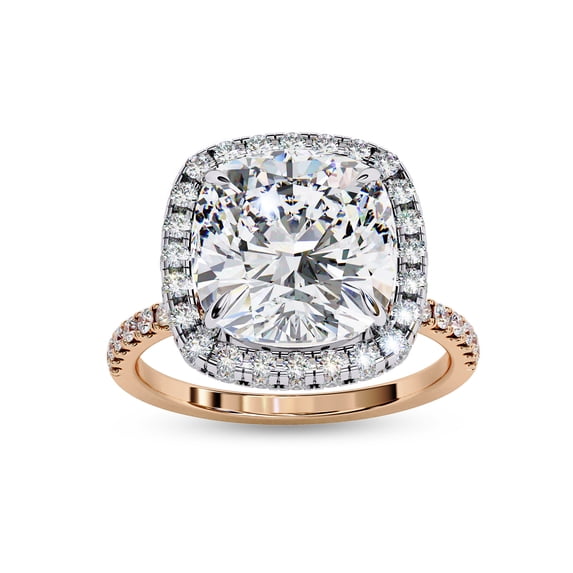 AFFY Halo Engagement Rings for Women | Center 8MM Cushion Cut Lab Created Moissanite Solitaire Promise Rings for Her in 14K Rose Gold Over Sterling Silver, Ring Size 5
