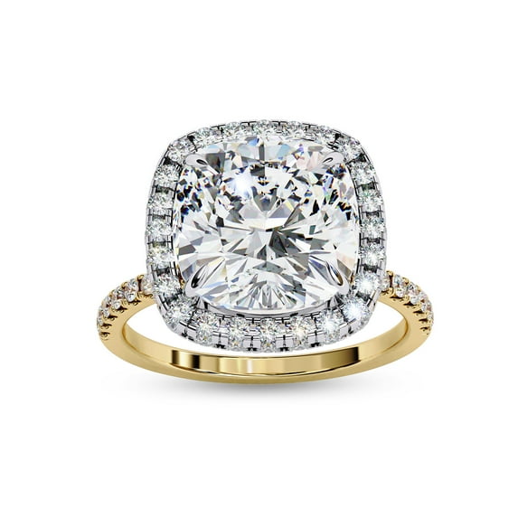 AFFY Halo Engagement Rings for Women | Center 8MM Cushion Cut Lab Created Moissanite Solitaire Promise Rings for Her in 14K Solid Yellow Gold, Ring Size 10