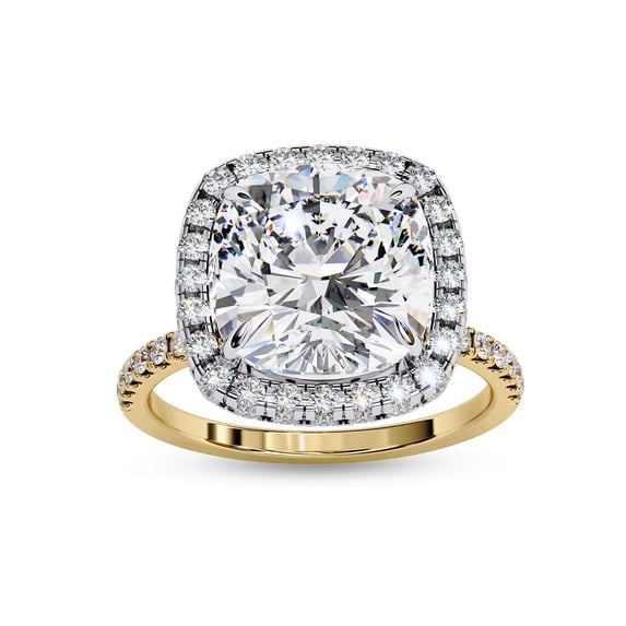 AFFY Halo Engagement Rings for Women | Center 8MM Cushion Cut Lab Created Moissanite Solitaire Promise Rings for Her in 14K Solid Yellow Gold, Ring Size 9.5