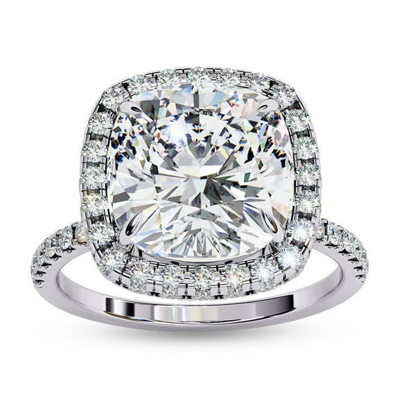 AFFY Halo Engagement Rings for Women | Center 8MM Cushion Cut Lab Created Moissanite Solitaire Promise Rings for Her in 14K White Gold Over Sterling Silver, Ring Size 4