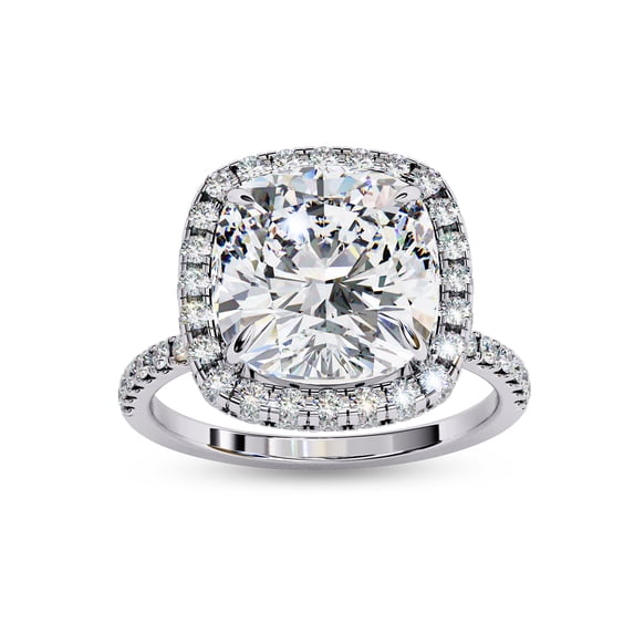 AFFY Halo Engagement Rings for Women | Center 8MM Cushion Cut Lab Created Moissanite Solitaire Promise Rings for Her in 14K White Gold Over Sterling Silver, Ring Size 8.5