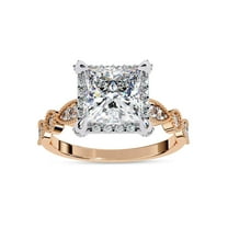 AFFY Halo Engagement Wedding Ring for Women Center 7MM Princess and Round Lab Created Moissanite Ring Jewelry Gift for Her In 10K Solid Rose Gold Size 10