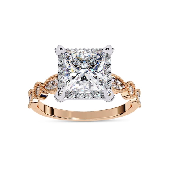 AFFY Halo Engagement Wedding Ring for Women Center 7MM Princess and Round Lab Created Moissanite Ring Jewelry Gift for Her In 10K Solid Rose Gold Size 8.5