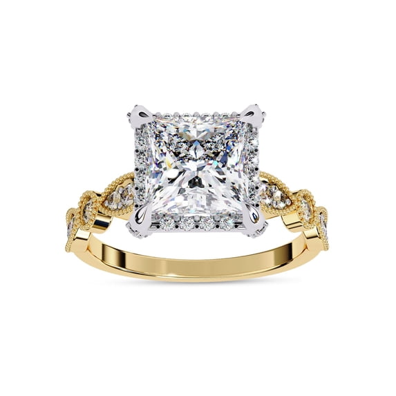 AFFY Halo Engagement Wedding Ring for Women Center 7MM Princess and Round Lab Created Moissanite Ring Jewelry Gift for Her In 10K Solid Yellow Gold Size 9