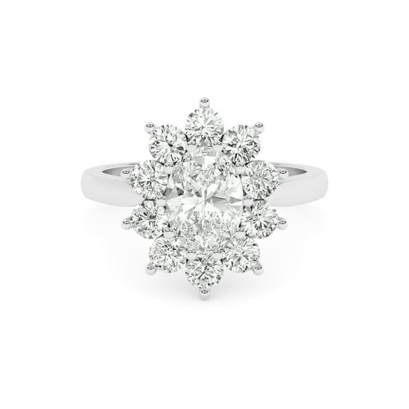 AFFY Halo Floral Style, 1.75 Carat (Ctw) Oval And Round Lab Created Moissanite Engagement Ring For Women In 10k Solid White Gold | VVS1 Quality Ring Size-5.5