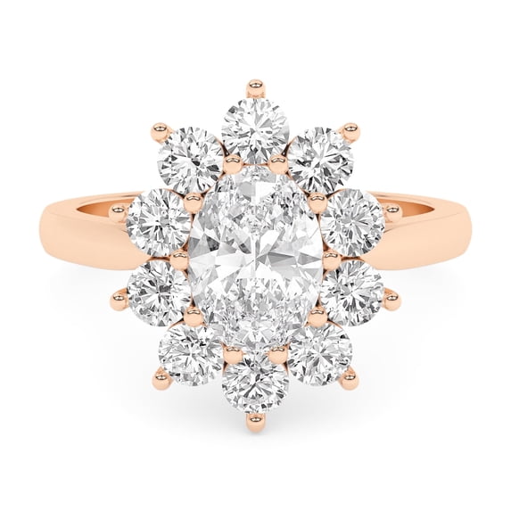 AFFY Halo Floral Style, 1.75 Carat (Ctw) Oval And Round Lab Created Moissanite Engagement Ring For Women In 14k Solid Rose Gold | VVS1 Quality Ring Size-9.5