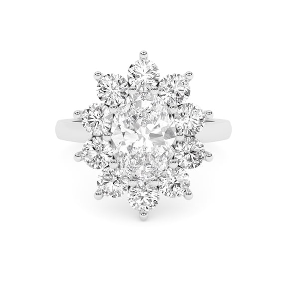 AFFY Halo Floral Style, 3.50 Carat (Ctw) Oval And Round Lab Created Moissanite Engagement Ring For Women In 10k Solid White Gold | VVS1 Quality Ring Size-9