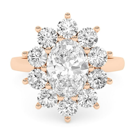 AFFY Halo Floral Style, 3.50 Carat (Ctw) Oval And Round Lab Created Moissanite Engagement Ring For Women In 14k Rose Gold Over Sterling Silver | VVS1 Quality Ring Size-6.5
