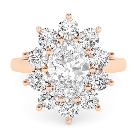 AFFY Halo Floral Style, 3.50 Carat (Ctw) Oval And Round Lab Created Moissanite Engagement Ring For Women In 14k Rose Gold Over Sterling Silver | VVS1 Quality Ring Size-10