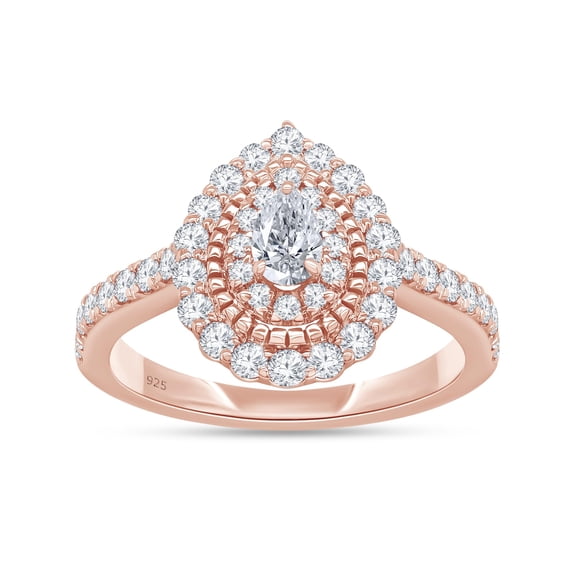 AFFY Halo Rings for Women 5x3MM Pear Shape Lab Created Moissanite Teardrop Solitaire Engagement Ring in 14K Rose Gold Over Sterling Silver Size 9