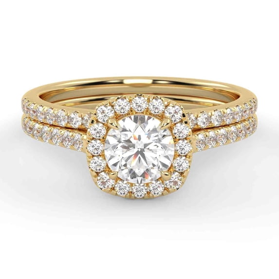 AFFY Halo Solitaire Bridal Ring Set, 1.10 Cttw Lab Grown Diamond Engagement Wedding Rings for Women 14K Yellow Gold Over 925 Sterling Silver F-G-H, SI Quality Ring Size-8.5