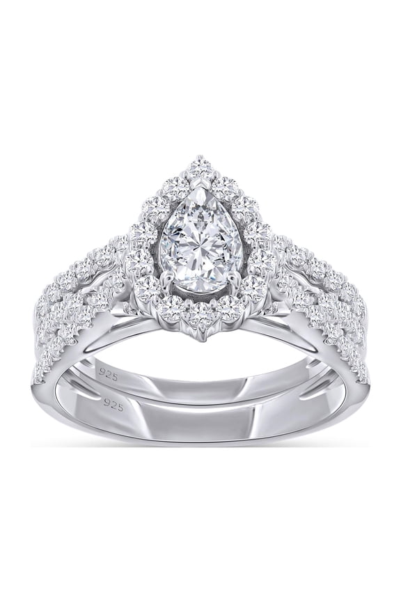 Halo Solitaire Bridal Ring Set for Women 1.00 Carat Pear and Round Lab Grown Diamond Twisted Infinity Engagement Wedding Ring in 14K White Gold Plated 925 Sterling Silver Jewelry Size-10