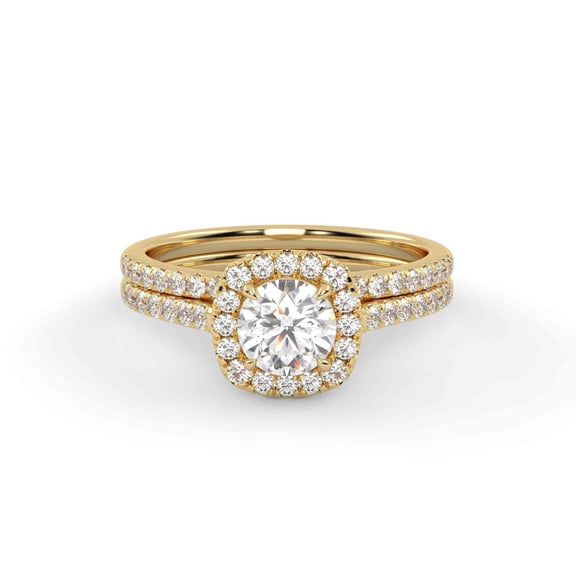 AFFY Halo Solitaire Bridal Ring Set for Women, Center 5.5mm Round cut Lab Created Moissanite Engagement Wedding Rings in 14k Yellow Gold Over Sterling Silver Size-7