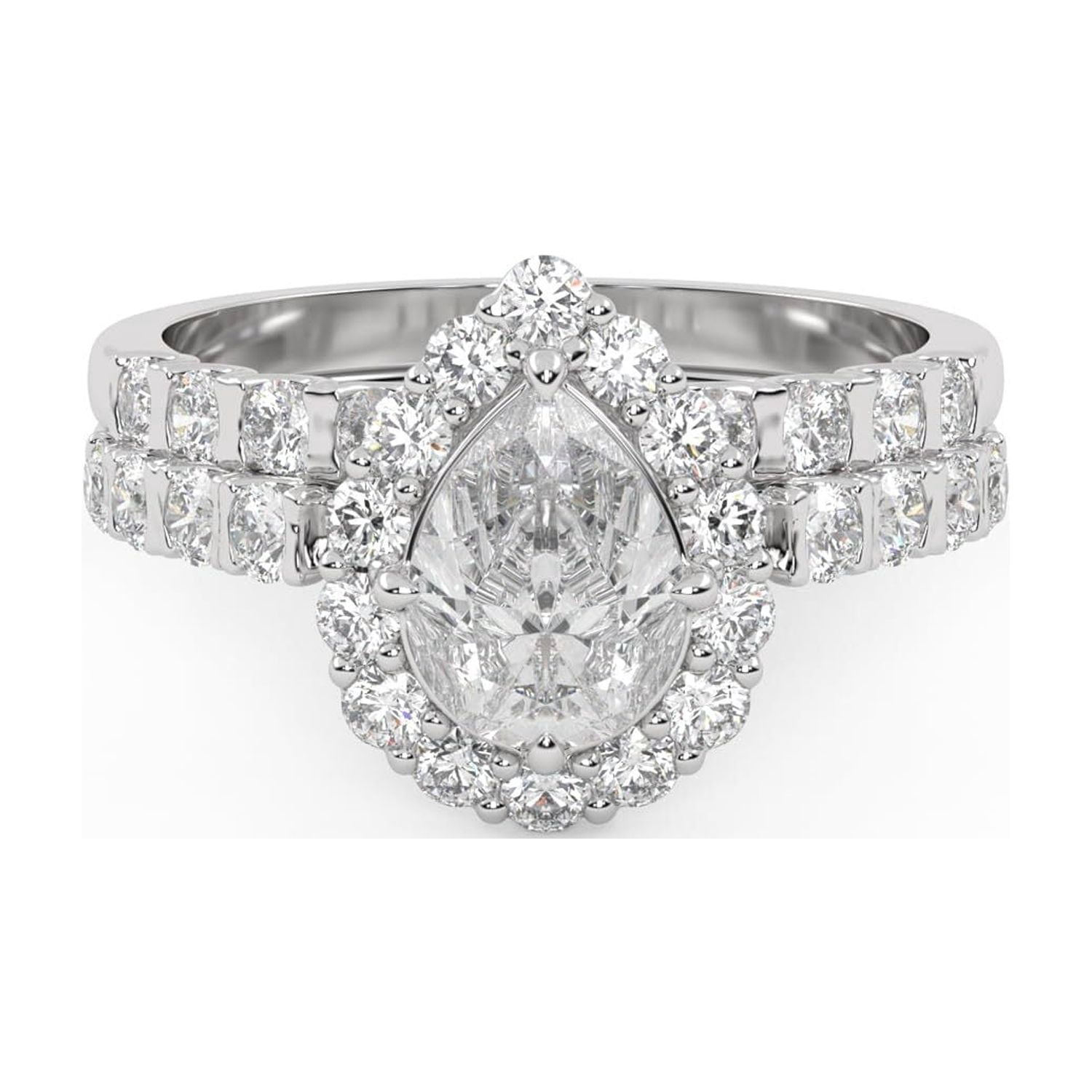 AFFY Halo Solitaire Bridal Ring Set for Women Center 7.7x5.7mm Pear and ...