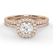 AFFY Halo Solitaire Bridal Ring Set for Women, Center 5.5mm Round cut Lab Created Moissanite Engagement Wedding Rings in 10k Solid Rose Gold Size-10
