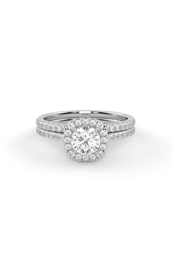 Halo Solitaire Bridal Ring Set for Women, Center 5.5mm Round cut Lab Created Moissanite Engagement Wedding Rings in 14k Solid White Gold Size-4