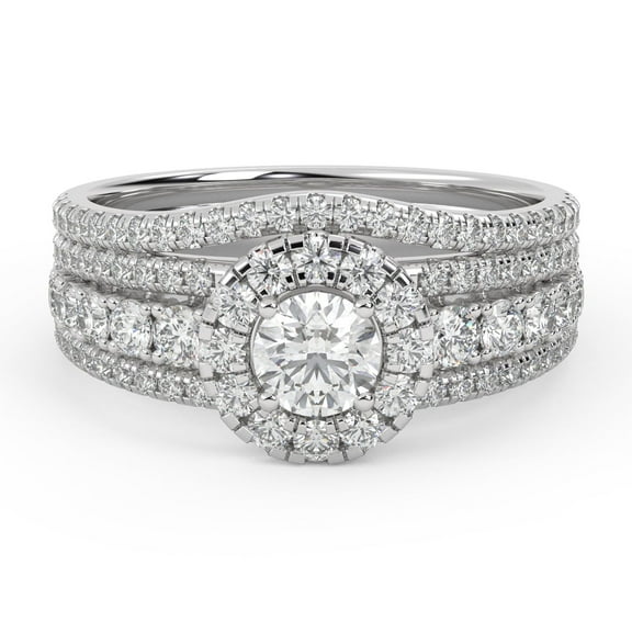 AFFY Halo Solitaire Cluster Bridal Set Ring for Women, 1.00 Carat (Ctw) Lab Grown Diamond Engagement Wedding Ring 14K White Gold Over 925 Sterling Silver F-G-H, SI Quality Ring Size-4