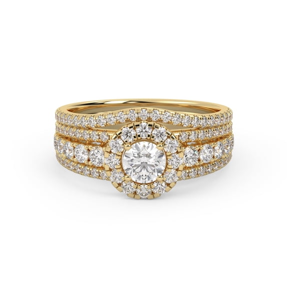 AFFY Halo Solitaire Cluster Bridal Set Ring for Women, Center 5mm Round Lab Created Moissanite Engagement Wedding Ring in 14K Yellow Gold Over Sterling Silver Size-6.5