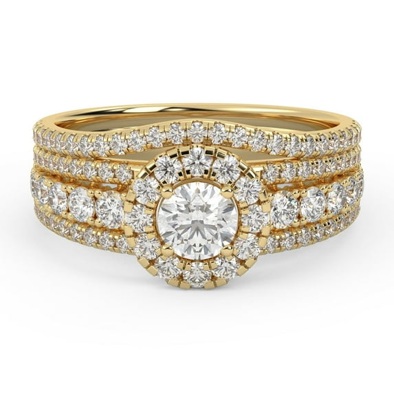 AFFY Halo Solitaire Cluster Bridal Set Ring for Women, IGI Certified 1.00 Carat (Ctw) Lab Grown Diamond Engagement Wedding Ring 14K Solid Yellow Gold F-G, VS-SI Quality Ring Size-7.5
