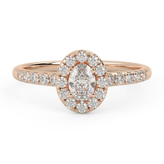 AFFY Halo Solitaire Engagement Ring for Women, 0.60 Carat (ctw) Oval And Round Lab Grown Diamond Ring In 10K Solid Rose Gold F-G, VS-SI Quality Ring Size-10
