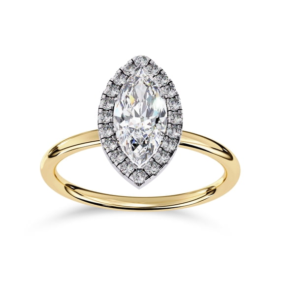 AFFY Halo Solitaire Engagement Ring for Women, 1.00 Carat (ctw) Marquise and Round Cut Lab Grown Diamond Ring In 10K Solid Yellow Gold F-G, VS-SI Quality Gifts For Her Ring Size-9