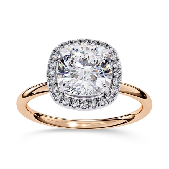 AFFY Halo Solitaire Engagement Ring for Women, 1.90 Carat (ctw) Cushion and Round Cut Lab Grown Diamond Ring In 14K Rose Gold Over Sterling Silver F-G-H, SI Quality Gifts For Her Ring Size-5