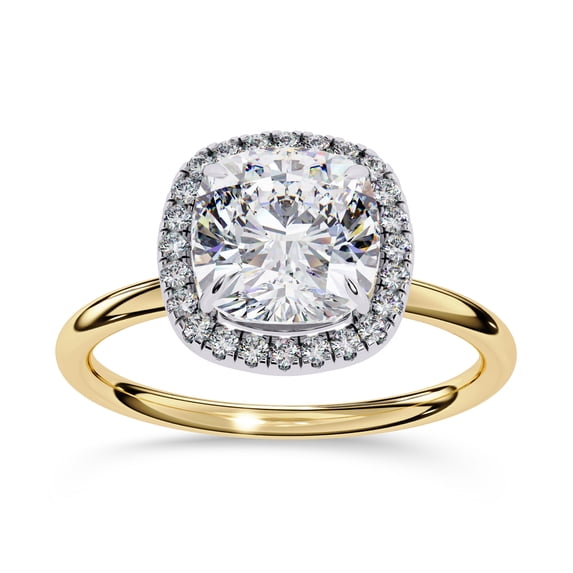 AFFY Halo Solitaire Engagement Ring for Women, 1.90 Carat (ctw) Cushion and Round Cut Lab Grown Diamond Ring In 14K Yellow Gold Over Sterling Silver F-G-H, SI Quality Gifts For Her Ring Size-6