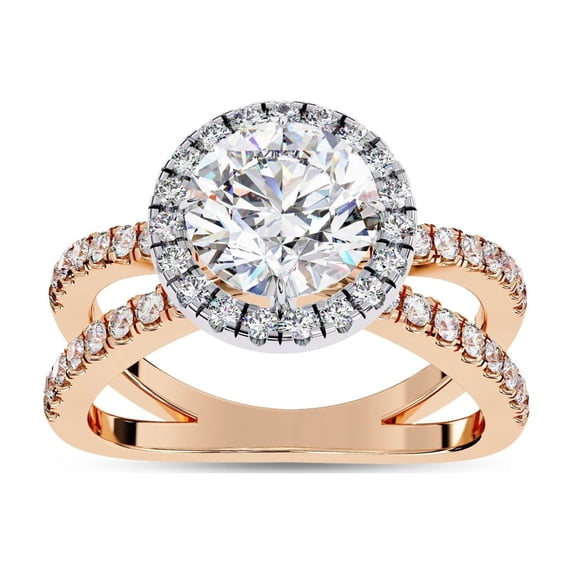 AFFY Halo Solitaire Engagement Ring for Women, Center 7.5mm Round Cut Split Shank Wedding Anniversary Rings For Women in 14K Solid Rose Gold Jewelry Gift for Her, Ring Size-9
