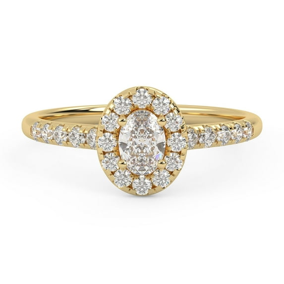 AFFY Halo Solitaire Engagement Ring for Women, IGI Certified 0.60 Carat (ctw) Oval And Round Lab Grown Diamond Ring In 14K Solid Yellow Gold F-G, VS-SI Quality Ring Size-5
