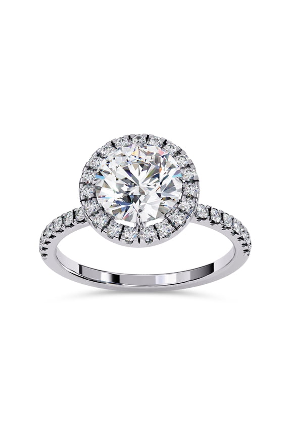 Halo Solitaire Engagement Ring for women, 1.85 Carat (ctw) Round Cut Lab Grown Diamond Ring In 14K White Gold Over Sterling Silver F-G-H, SI Quality Gifts For Her Ring Size-4