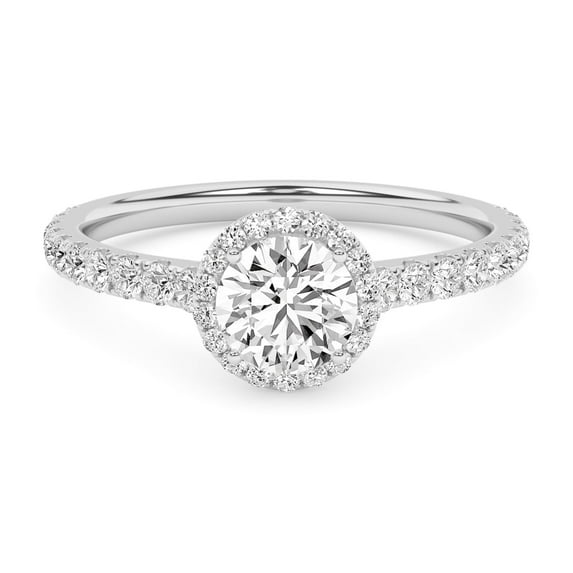 AFFY Halo Solitaire Engagement Rings For Women, 0.75 Carat (ctw) Lab Created Moissanite Promise Rings For Her In 10k Solid White Gold | VVS1 Quality Ring Size-7