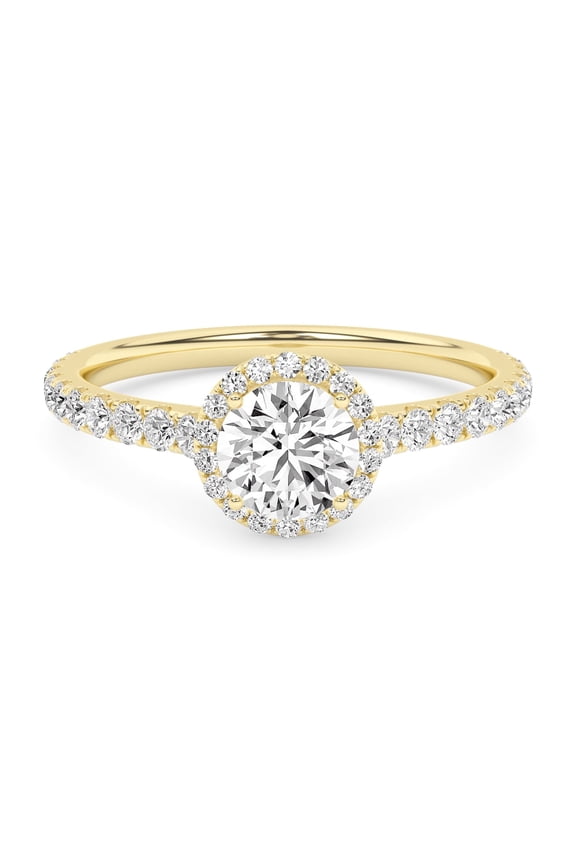 Halo Solitaire Engagement Rings For Women, 0.75 Carat (ctw) Lab Created Moissanite Promise Rings For Her In 14k Yellow Gold Over Sterling Silver | VVS1 Quality Ring Size-6
