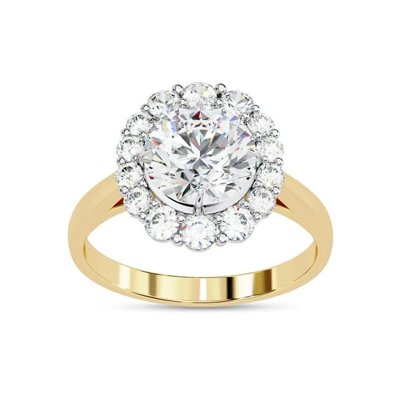 AFFY Halo Solitaire Engagement Rings for Women, 2.50 Carat (ctw) Round Cut Lab Grown Diamond Ring In 14K Yellow Gold Over Sterling Silver F-G-H, SI Quality Ring Size-5.5