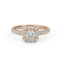 AFFY Halo Solitaire Engagement Wedding Rings for Women Center 4.5MM Cushion and Round Cut Lab Created Moissanite Promise Ring Jewelry Gift for Her In 10K Solid Rose Gold Size 10