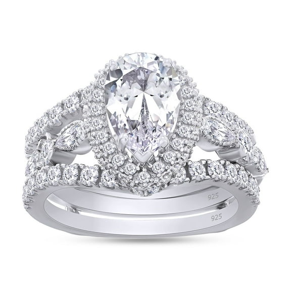 AFFY 2.75CT Moissanite Diamond Halo Wedding Promise Ring Sets for Women in 14K White Gold over Silver-8.5