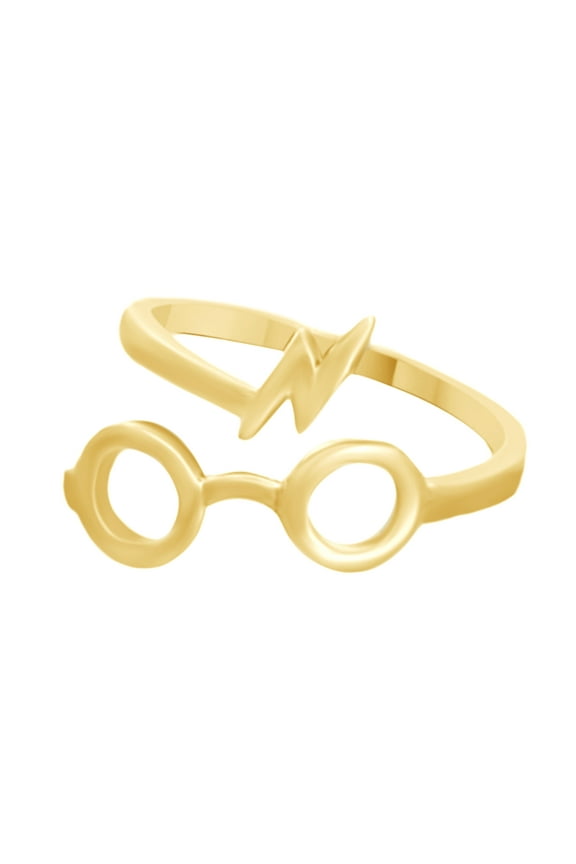 Harry Potter Glasses Lightening Bolt Open Ring In 14K Yellow Gold Over Sterling Silver