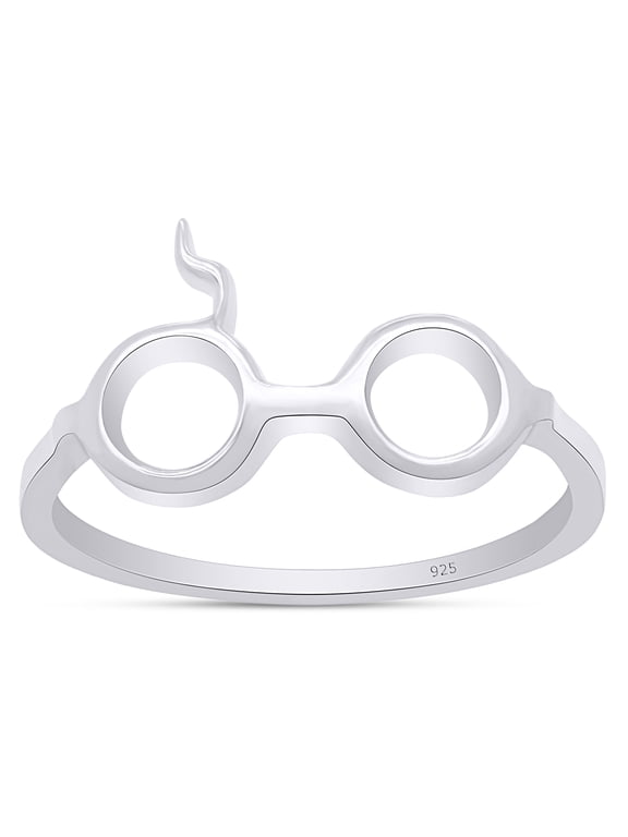 Harry Potter Lightening Bolt Glasses Ring In 14K White Gold Over Sterling Silver