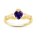 thumbnail image 1 of AFFY Heart Cut Simulated Alexandrite & Cubic Zirconia Claddagh Ring In 14k Yellow Gold Over Sterling Silver Jewelry Gift For Her Ring Size-12, 1 of 6