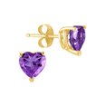 thumbnail image 1 of AFFY Heart Cut Simulated Amethyst CZ Stud Earrings In 14K Gold Over Sterling Silver (1.00 Cttw), 1 of 1