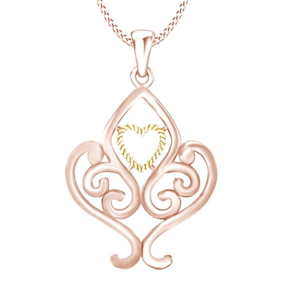 AFFY Heart Filigree Two Tone Pendant Necklace 14k Rose Gold Over Sterling Silver