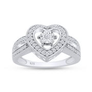 AFFY Heart Promise Ring | 0.05CT Round Natural White Diamond | 14K White Gold over Silver-4