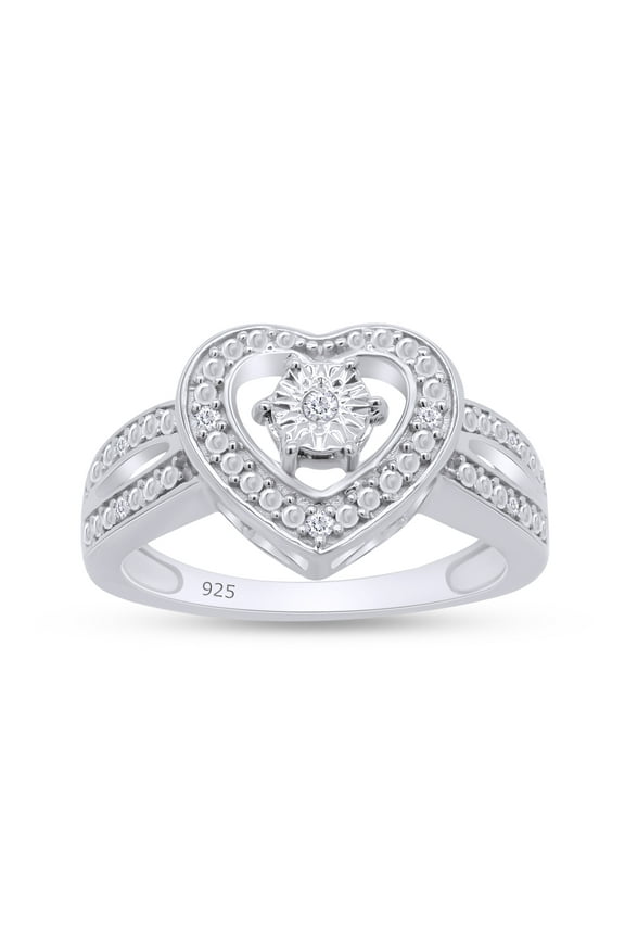 Heart Promise Ring | 0.05CT Round Natural White Diamond | 14K White Gold over Silver-6.5