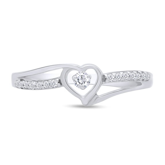 AFFY Heart Promise Ring for Women, 0.10CT Natural Diamond in 14K White Gold over Silver-8.5