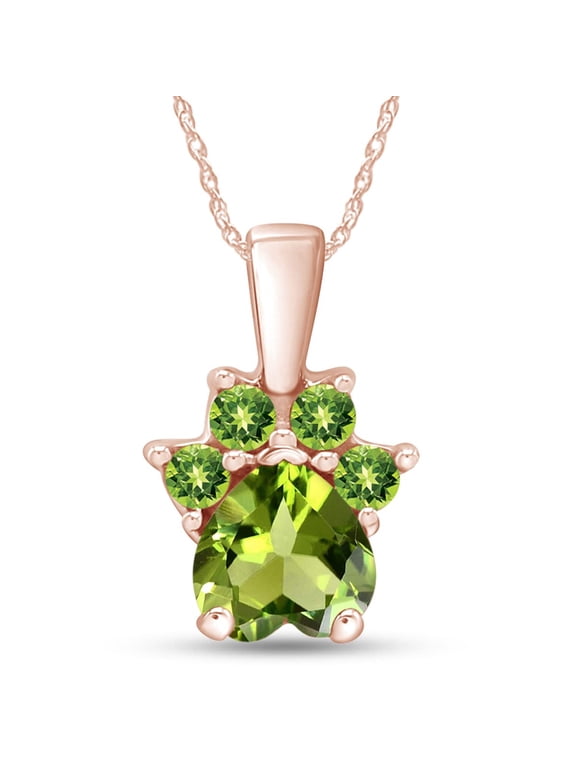 Heart & Round Cut Green Simulated Peridot Dog Paw Pendant in 14K Rose Gold Over Sterling Silver
