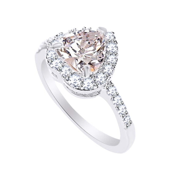 AFFY Heart & Round Shape Simulated Morganite Eternity Heart Ring In 925 Sterling Silver Ring Size-4.5