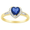 thumbnail image 1 of AFFY Heart Shape Simulated Blue Sapphire & Cubic Zirconia Halo Promise Ring for Women 14K Yellow Gold over Silver-14, 1 of 1