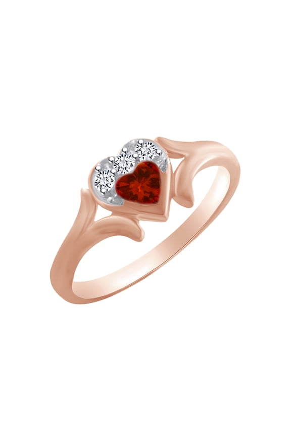 Heart Shape Simulated Garnet & White Cubic Zirconia Heart Promise Ring In 14k Rose Gold Over Sterling Silver Ring Size-12