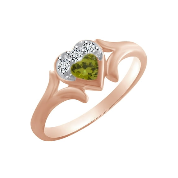 AFFY Heart Shape Simulated Peridot & White Cubic Zirconia Heart Promise Ring In 14k Rose Gold Over Sterling Silver Ring Size-6.5