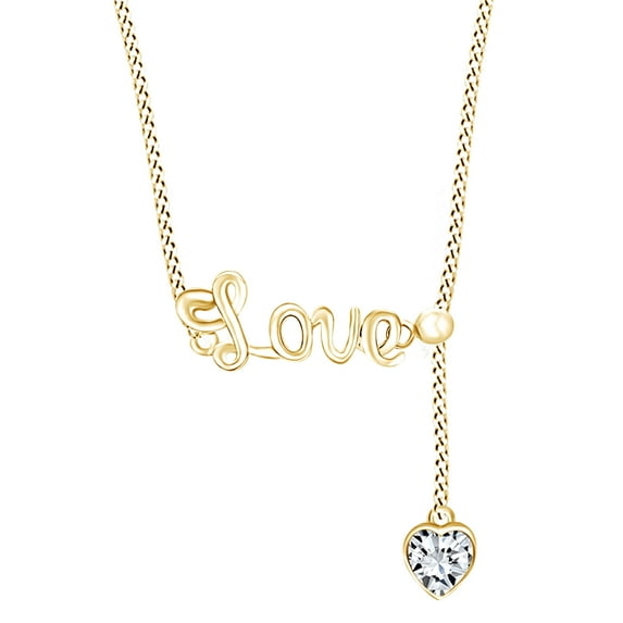 AFFY Heart Shape White Cubic Zirconia Love Heart Pendant Necklace 14k Yellow Gold Over Sterling Silver